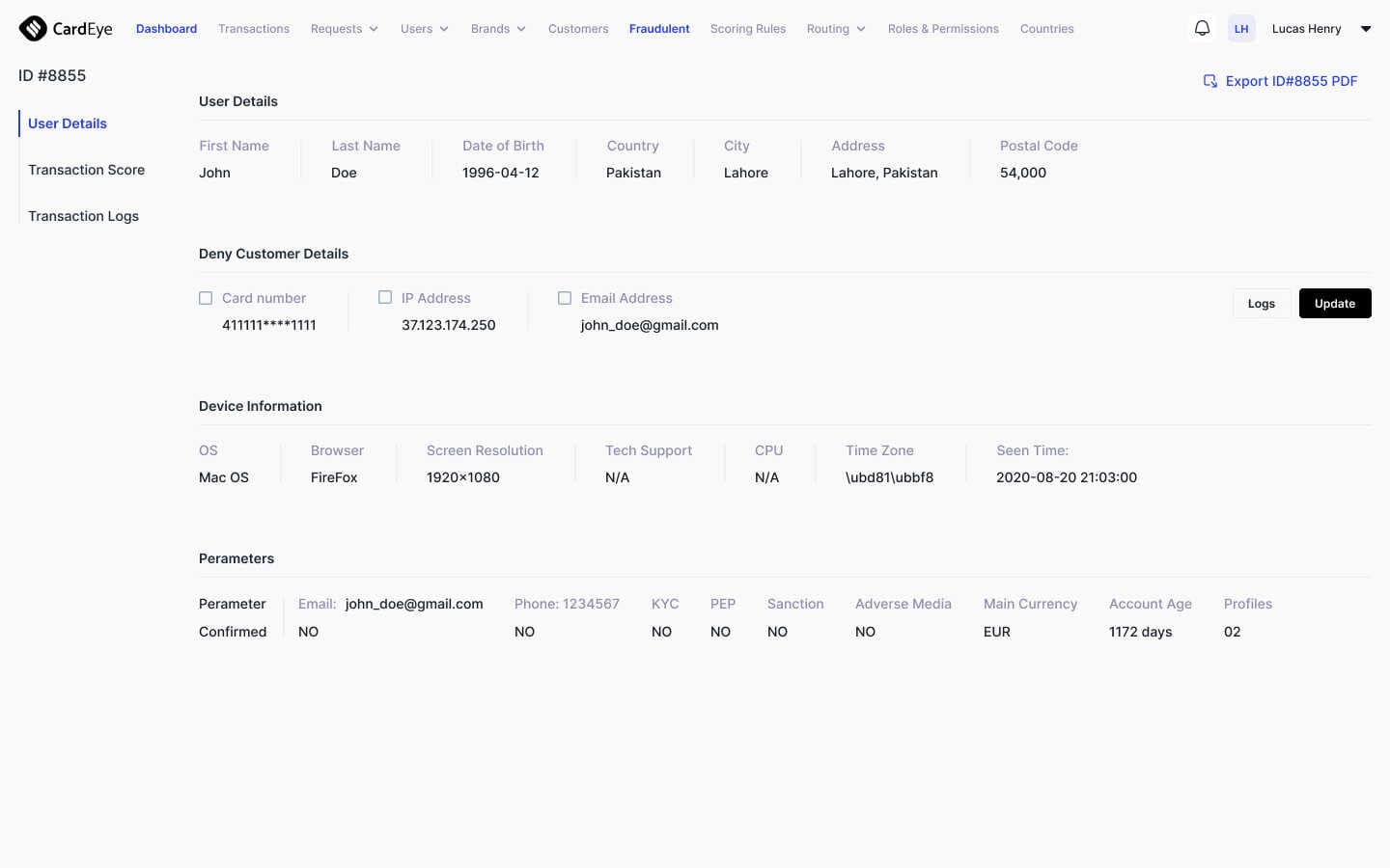 Fraud Detection & User Details